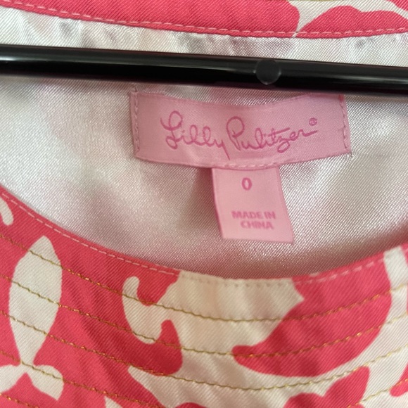 Lilly Pulitzer Pink and White Printed Short Tie Sleeve Round Neck Dress Size 0 - Picture 4 of 4